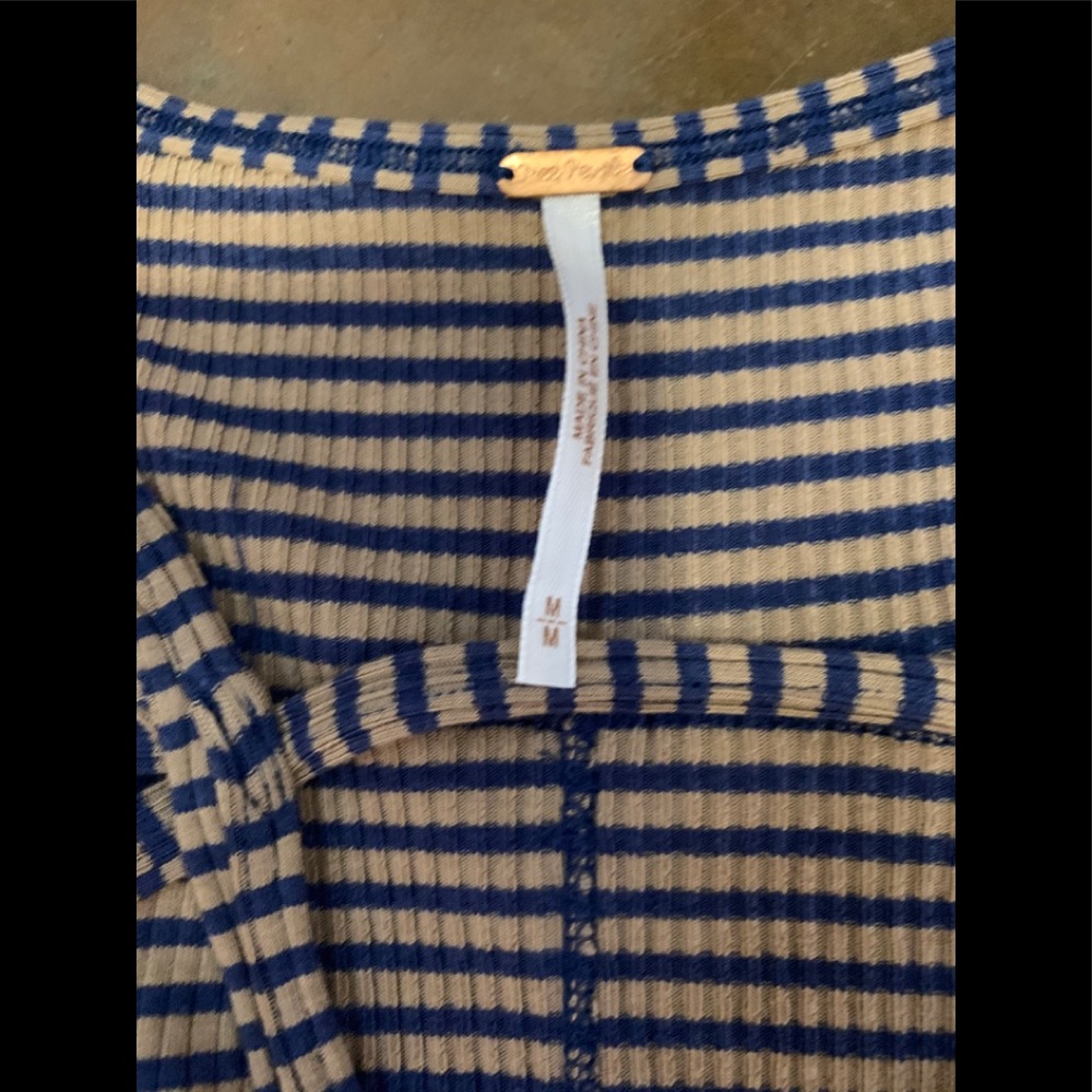 Free People Frenchie Cutout Ribbed Top Tan & Blue - Picture 8 of 8